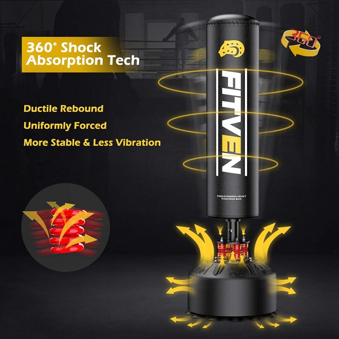 FITVEN Freestanding Punching Bag 70''-205lbs with Boxing Gloves Heavy Boxing Bag with Suction Cup Base