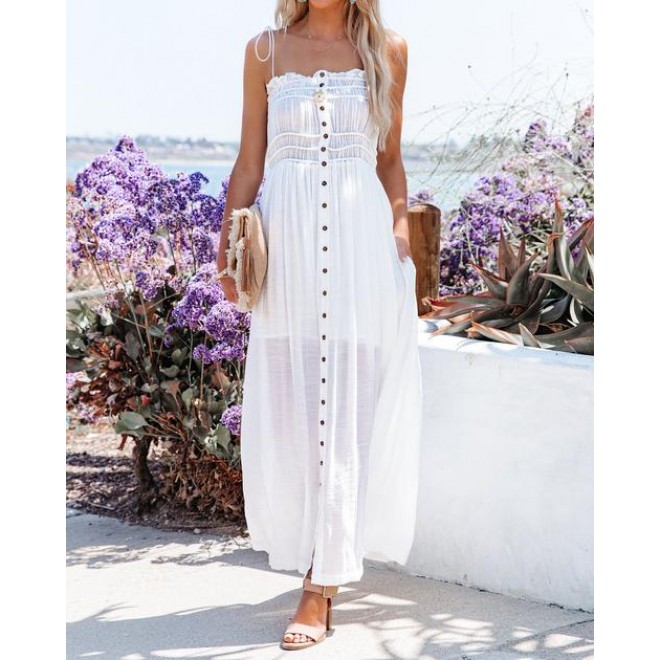 Healthy Glow Pocketed Button Down Maxi Dress