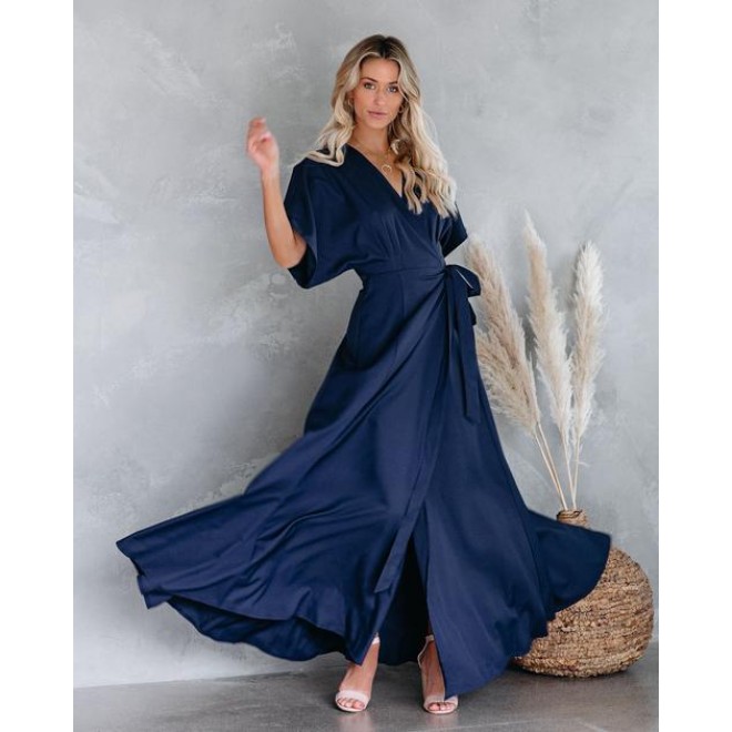 Behati Wrap Kimono Maxi Dress - Navy