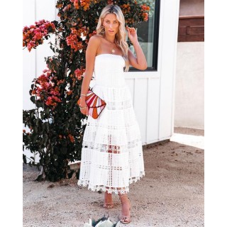 Underwood Strapless Smocked Crochet Midi Dress - Off White
